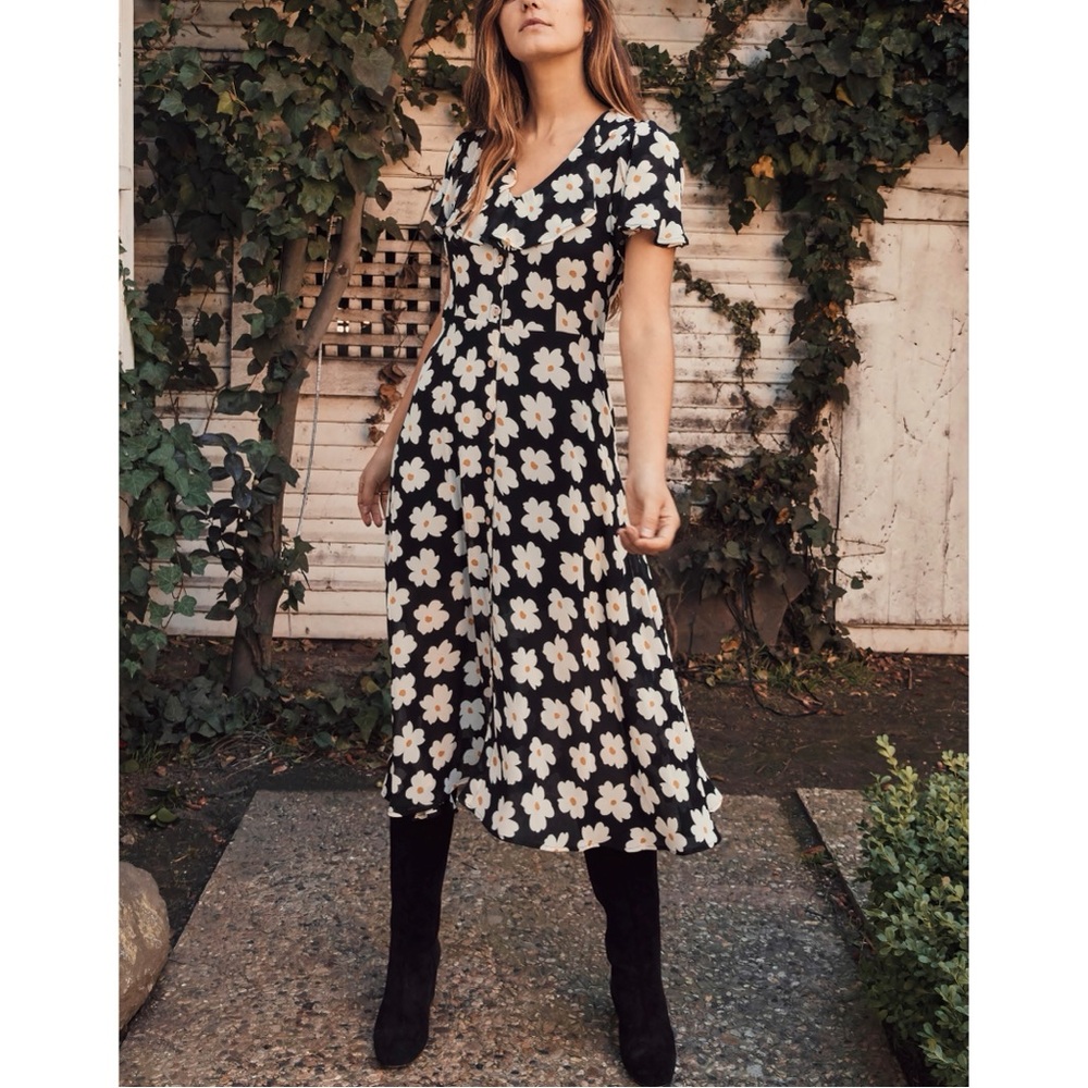 Christy Dawn Black and White Floral Midi Dress